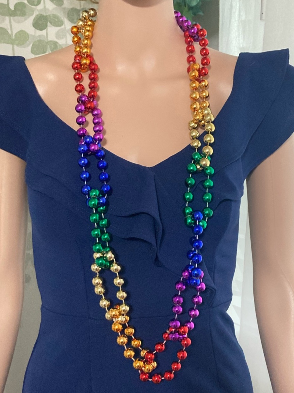 Mardi Gras Rainbow Chain Beaded Necklace